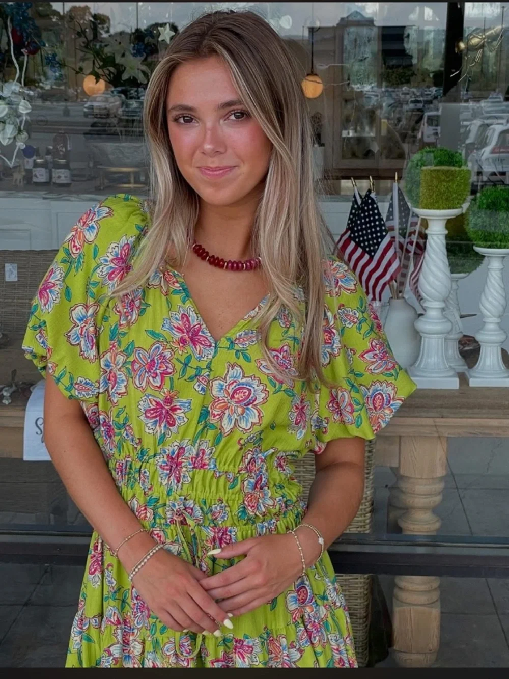 137. NWT easel Green Floral Maxi Dress with Smocked Waist - Picture 4 of 8